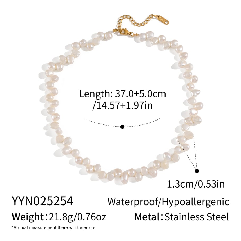 1 Piece Luxurious Series Stainless Steel Gold Color Pearl Beaded Necklace 
