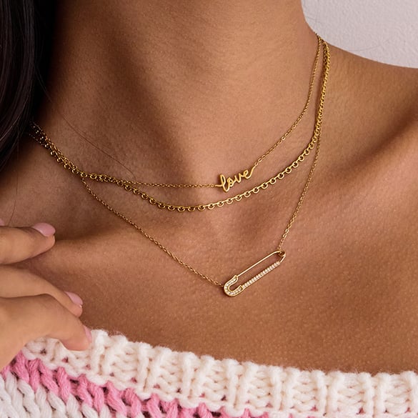 1 pezzo classico di graffetta in acciaio inossidabile color oro, collana con ciondolo da donna 2