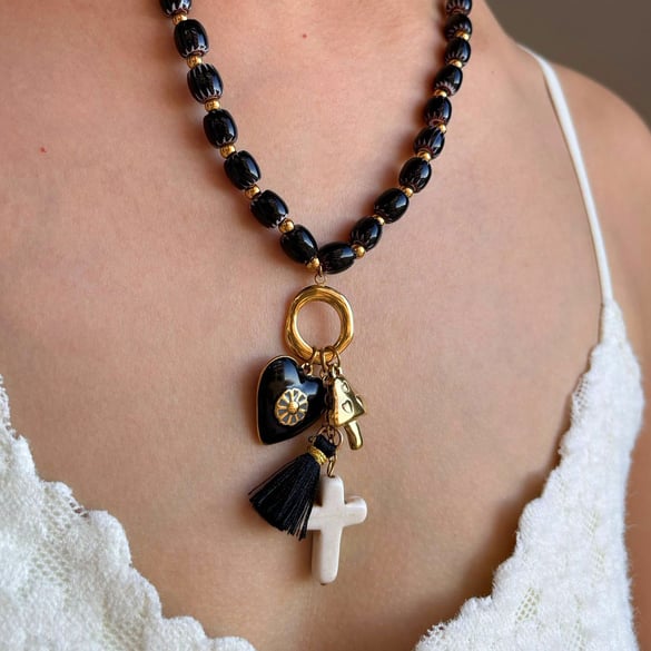 Collier de perles en acier inoxydable avec cœur rétro, 1 pièce 2