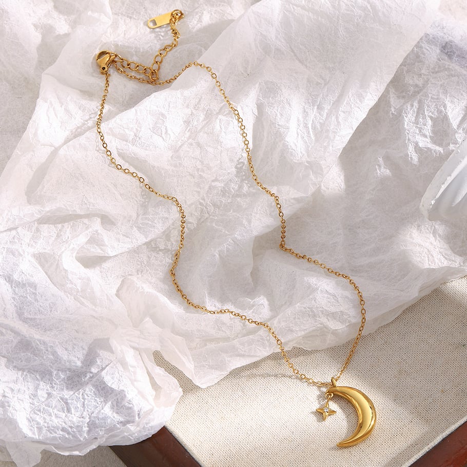 1 Stück Wunderschöne Mond Edelstahl Gold Farbe Damen Anhänger Halsketten Bild5