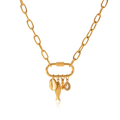 1 Piece Simple Fish Droplet Stainless Steel  Gold Color  Women's Pendant Necklaces h5 