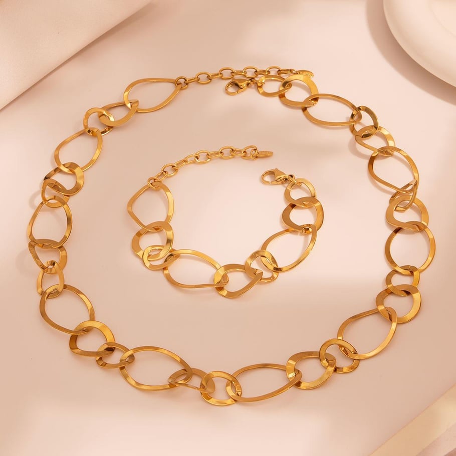 Irregular Oval Shape Stainless Steel Gold Color Women's Jewelry Sets Picture5