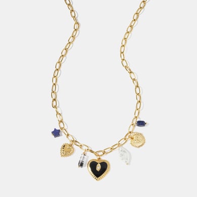 1 Pair Enamel Heart Stainless Steel Gold Color Pendant Necklace h5 Picture2