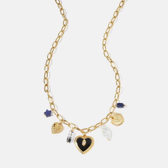 1 Pair Enamel Heart Stainless Steel Gold Color Pendant Necklace