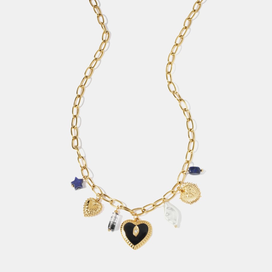 1 Pair Enamel Heart Stainless Steel Gold Color Pendant Necklace Picture2