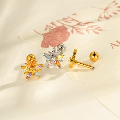 1 stuk hart vlinder koper goud kleur zirkoon piercing oorbel h5 Afbeelding3