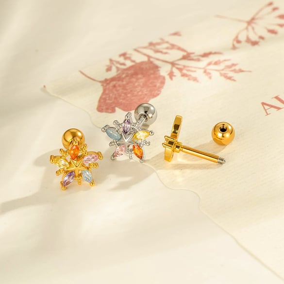 Boucle d&#39;oreille piercing en forme de cœur et de papillon en cuivre et zircon couleur or