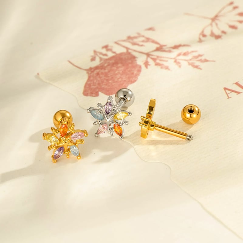 1 stuk hart vlinder koper goud kleur zirkoon piercing oorbel Afbeelding3