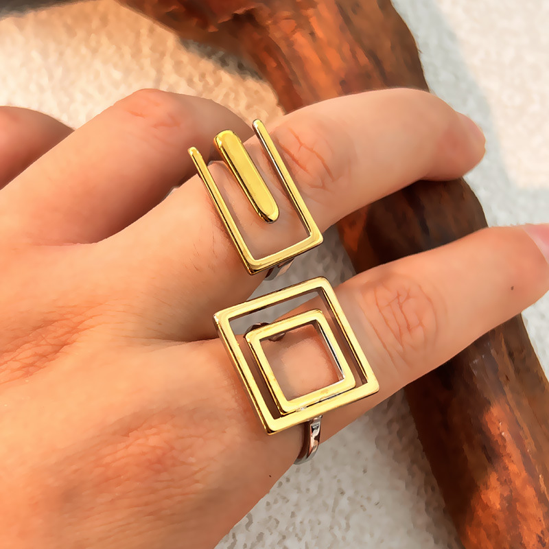 1 Piece Mixed Gold Rectangle Stainless Steel Statement Ring Picture3