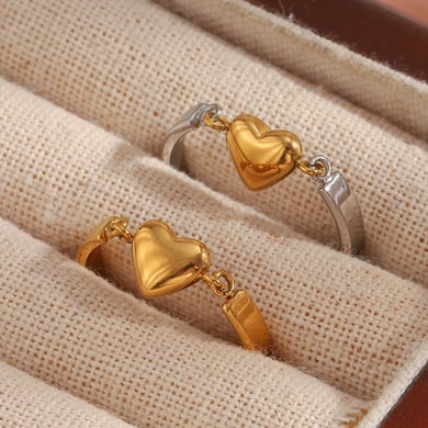 1 Piece Simple Heart Stainless Steel Gold Color Statement Rings h5 Picture3