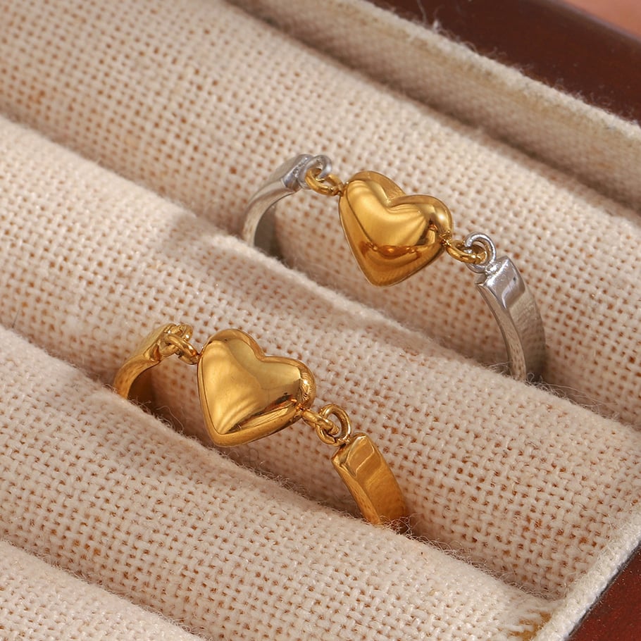 1 Piece Simple Heart Stainless Steel Gold Color Statement Rings Picture3