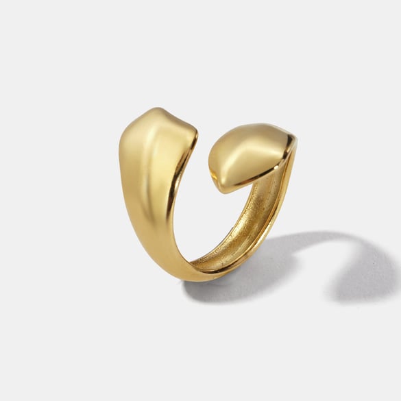 Anello minimalista color oro in acciaio inossidabile di 1 pezzo, forma irregolare e tinta unita 2