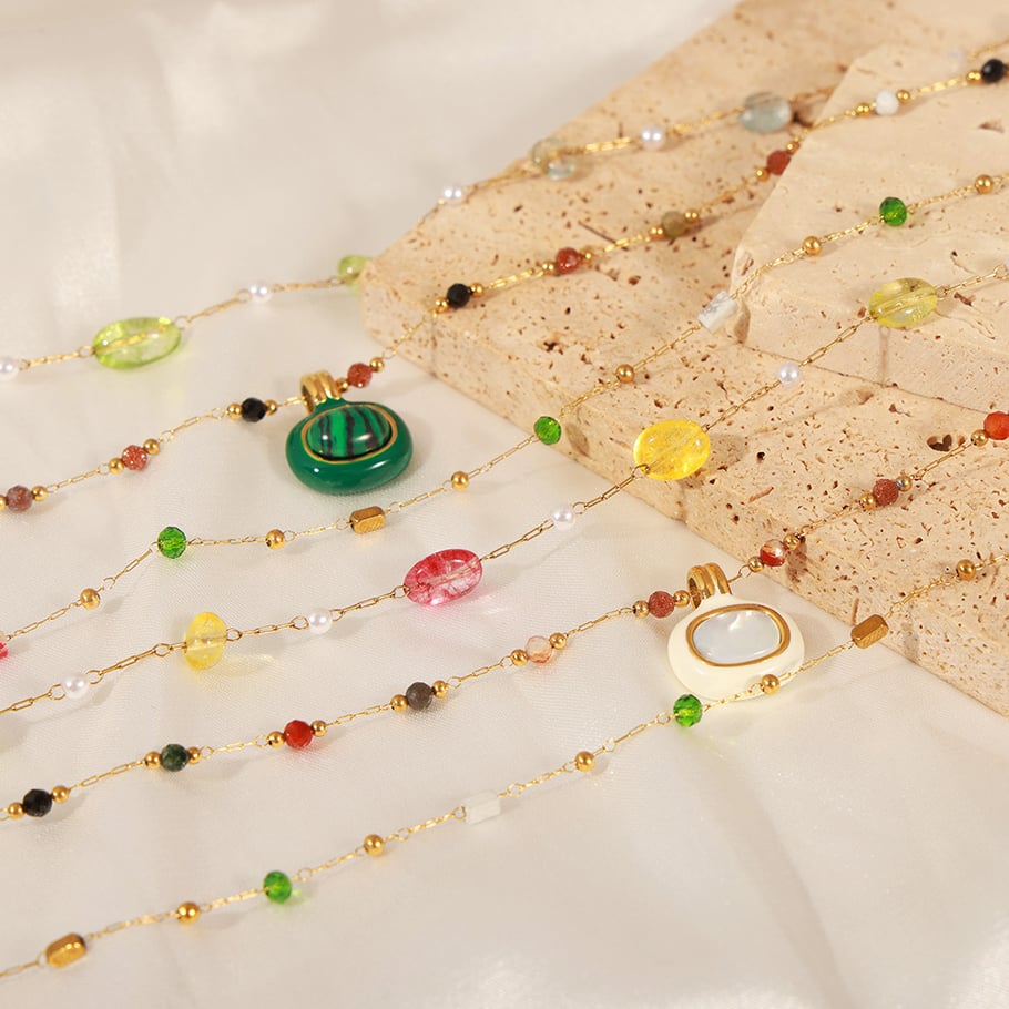 Klassische unregelmäßige Form Edelstahl Gold Farbe Naturstein Damen Schmuck Sets Bild3