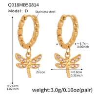 Q018-D Gold pattern small dragonfly earrings Picture4