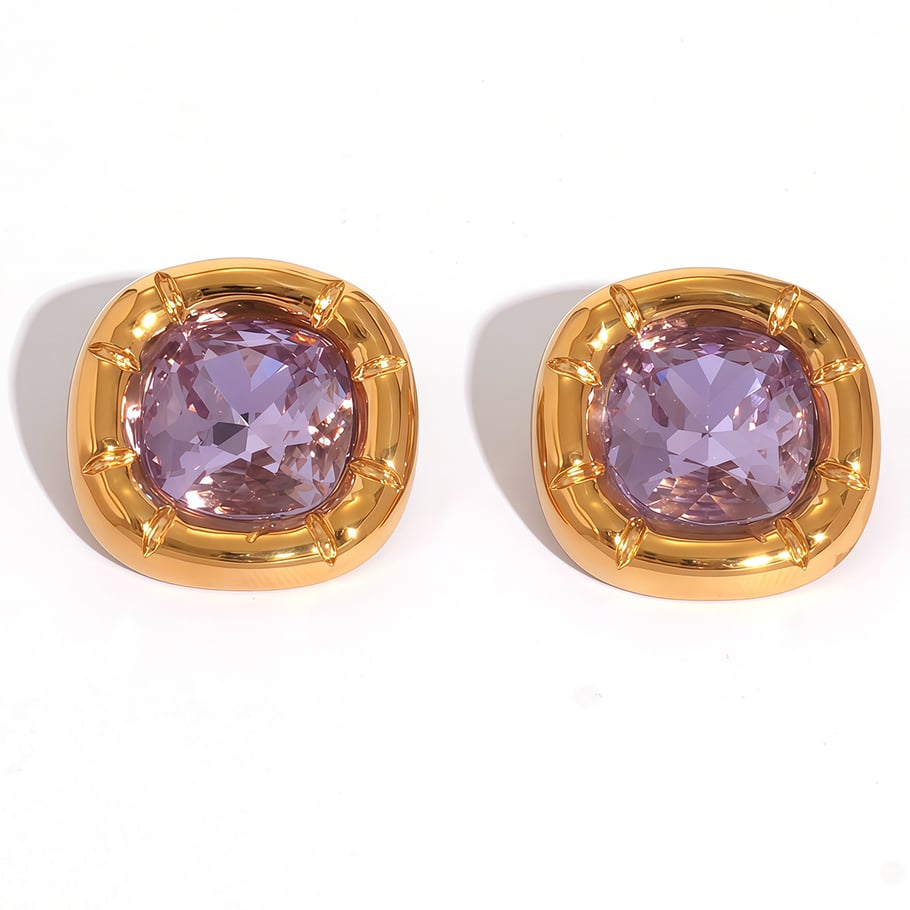 1 Pair Simple Rectangle Stainless Steel  Gold Color  Women's Stud Earrings 