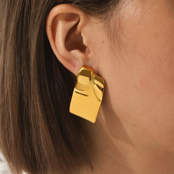 1 Pair Daily Rectangle Stainless Steel  Gold Color  Women's Stud Earrings 2