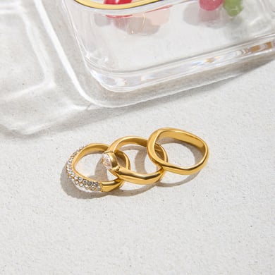 1 Stück klassische, unregelmäßig geformte, minimalistische Ringe aus Edelstahl in Goldfarbe h5 Bild6
