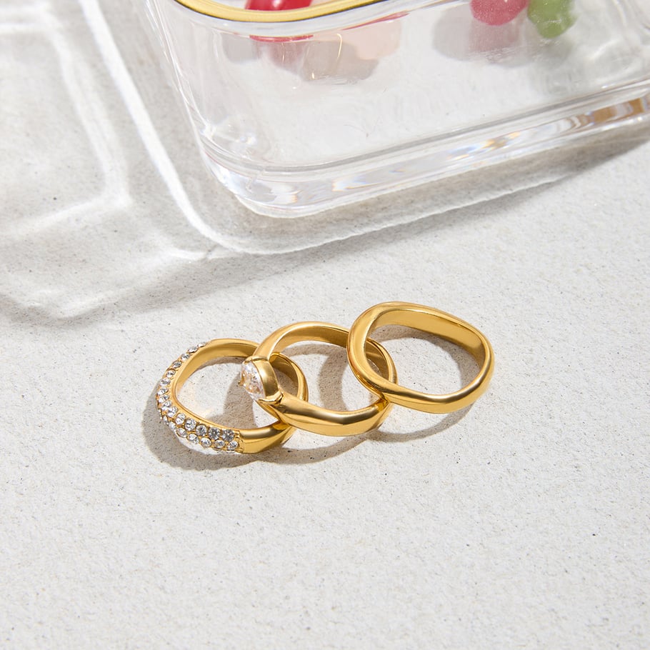 1 Stück klassische, unregelmäßig geformte, minimalistische Ringe aus Edelstahl in Goldfarbe Bild6