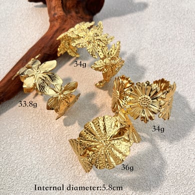 1 Piece Flower Stainless Steel Gold Color Cuff Bracelet h5 Picture4