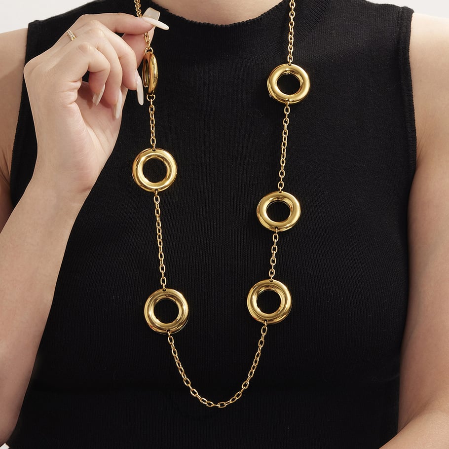 1 Piece Simple Circle Stainless Steel Gold Color Women's Long Necklaces Picture7