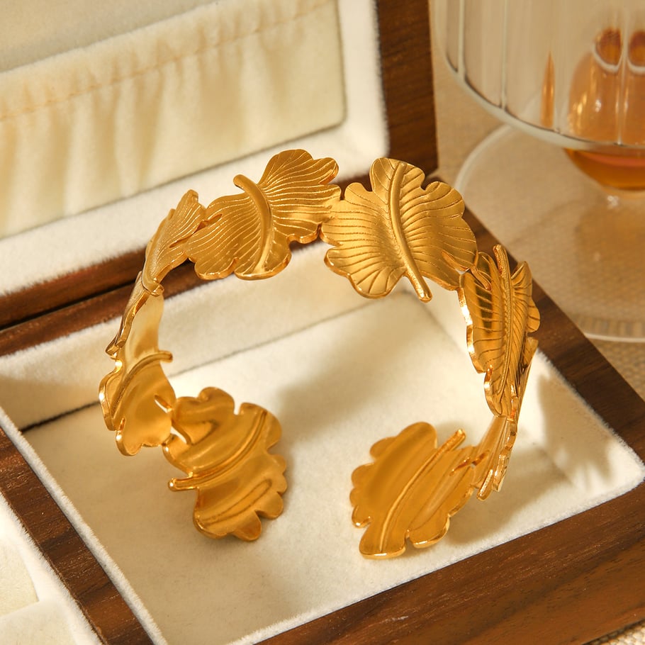 1 stuk Simple Series Daily Leaf roestvrij staal goudkleurige damesarmbanden Afbeelding6