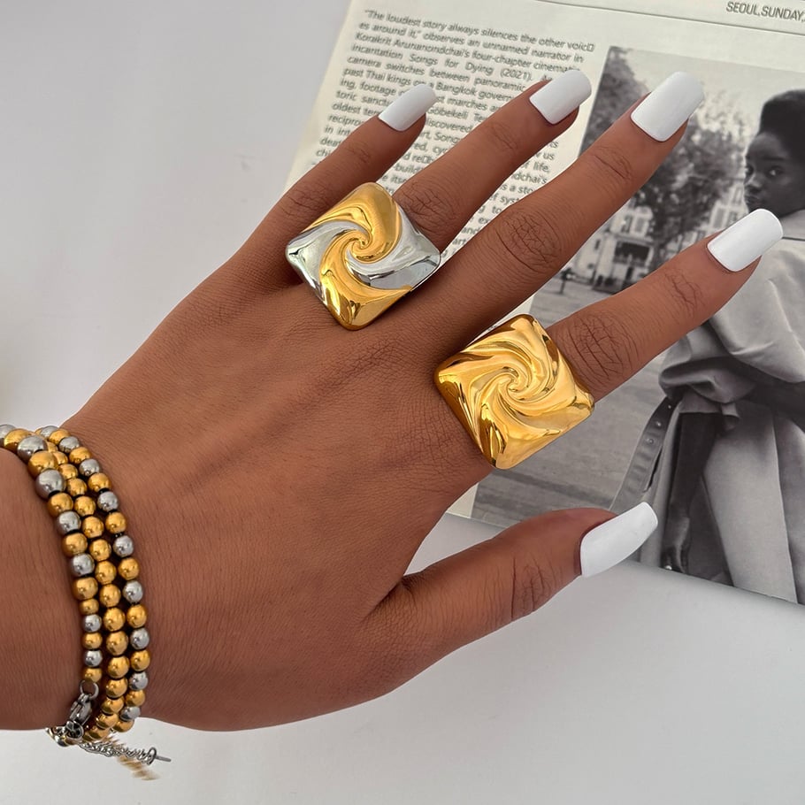 1 Piece Simple Retro Rectangle Stainless Steel Women's Statement Rings Picture4