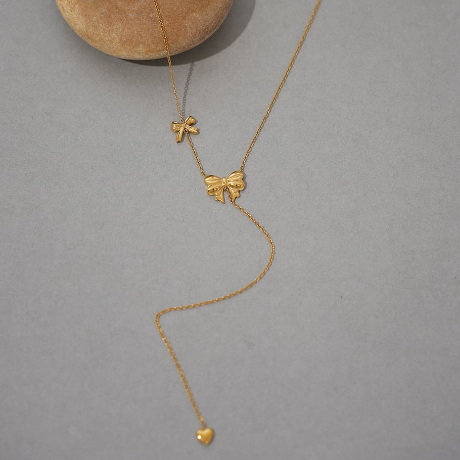 1 Stück Halsketten mit Anhänger aus Edelstahl mit Schleife und Knoten in Goldfarbe für Damen Bild3