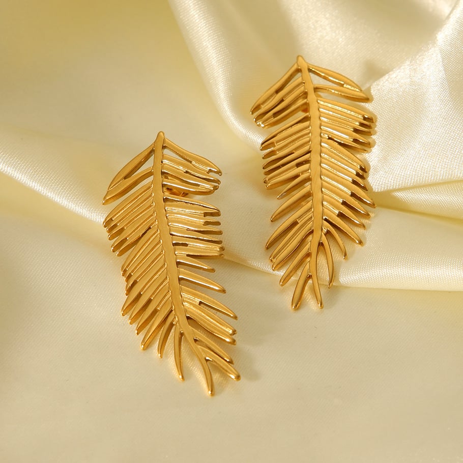 1 Pair Daily Leaf Stainless Steel  Gold Color  Women's Stud Earrings Picture5