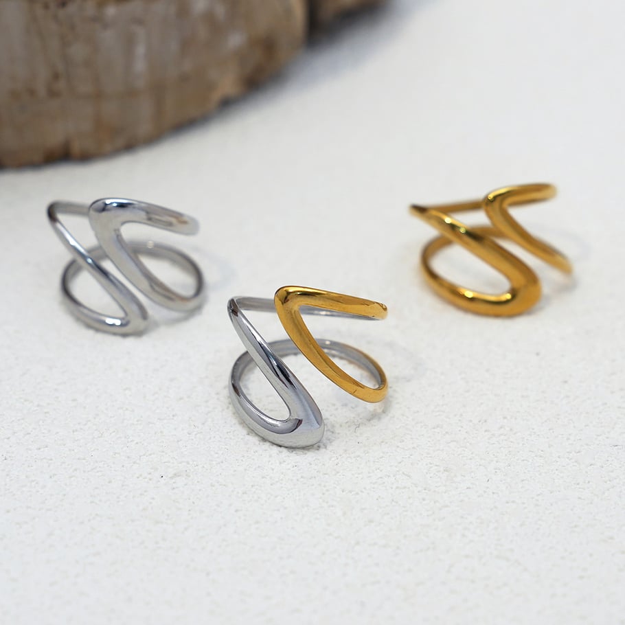 1 Stück Retro Unregelmäßige Form Edelstahl Gold Farbe Damen Statement Ringe Bild6