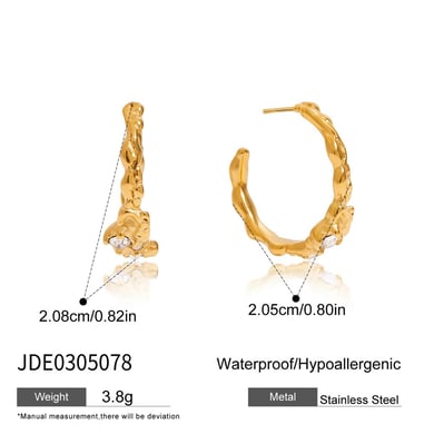 1 paire de boucles d&#39;oreilles créoles luxueuses en acier inoxydable de forme irrégulière, couleur or, pour femme h5 Image2