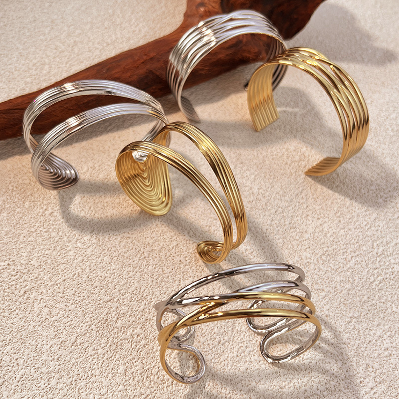 1 Piece Irregular Shape Stainless Steel  Gold Color Cuff Bracelet Picture3