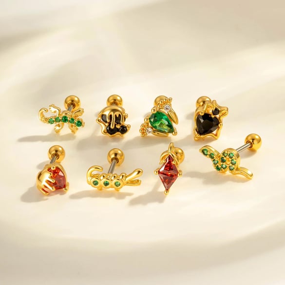 1 stuk hart dier koper goud kleur zirkoon piercing oorbel 2