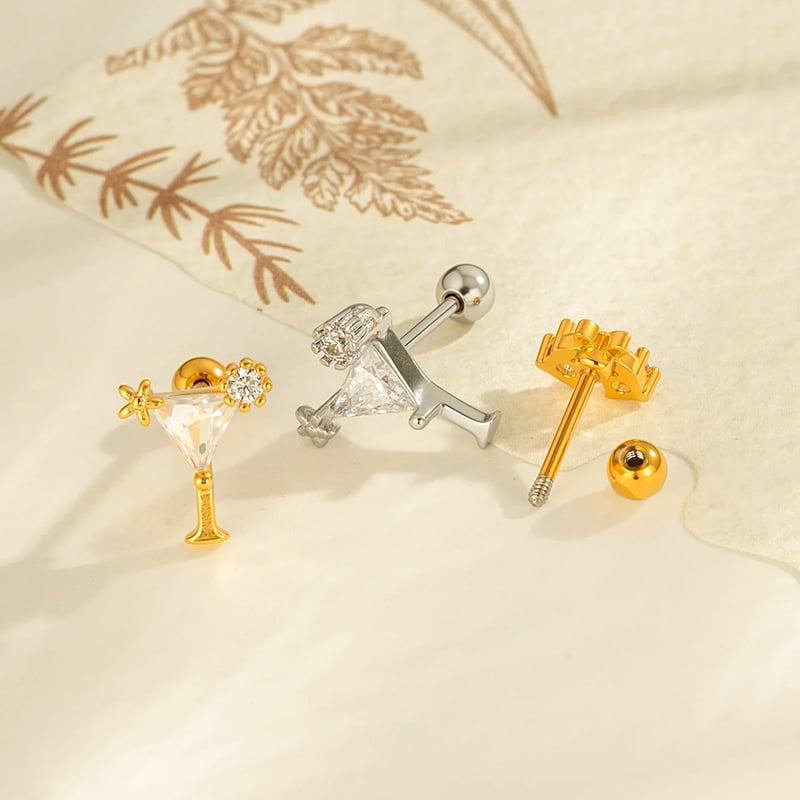 1 stuk vlinder koper goudkleurige zirkoon piercing oorbel Afbeelding3