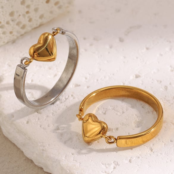 1 Piece Simple Heart Stainless Steel Gold Color Statement Rings 2