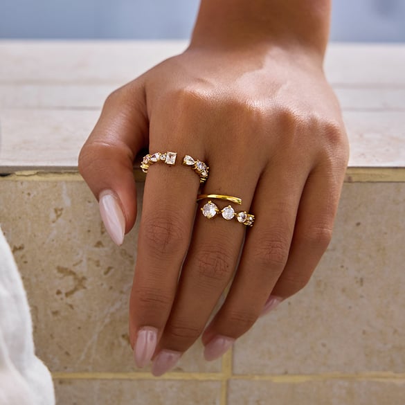 1 stuk Delicate Lines roestvrij staal goudkleurige zirkonia dames edelsteen ringen 2