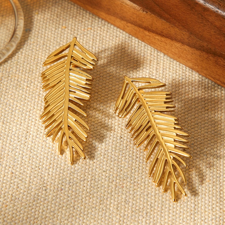 1 Pair Daily Leaf Stainless Steel  Gold Color  Women's Stud Earrings Picture4