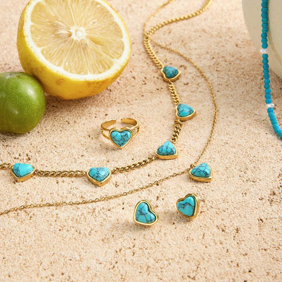 Klassische Calaite Herz Edelstahl Damen Schmuck Sets Bild5