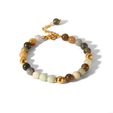 1 Piece Ethnic Beads Circle Stainless Steel Gold Color Natural Stone Women's Beaded Bracelets h5 Picture2