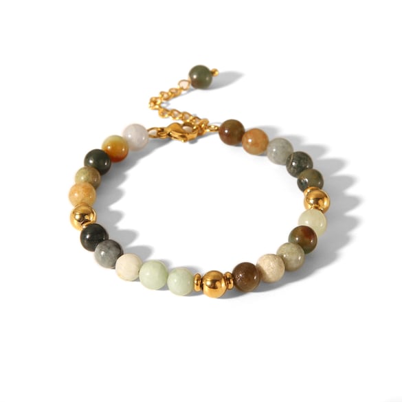 1 Piece Ethnic Beads Circle Stainless Steel Gold Color Natural Stone Women's Beaded Bracelets