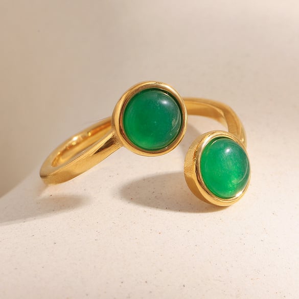1 Piece Classic Circle Stainless Steel Gold Color Natural Stone Women's Gemstone Rings