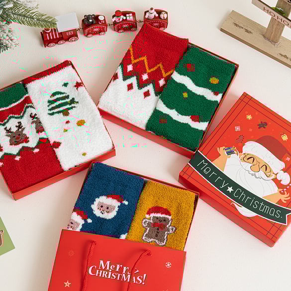Thickened Coral Fleece Christmas Gift Box Women's Mid-Calf Socks 2