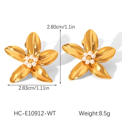 1 paar elegante bloemvormige oorbellen van roestvrij staal met gouden parels voor dames h5 Afbeelding2