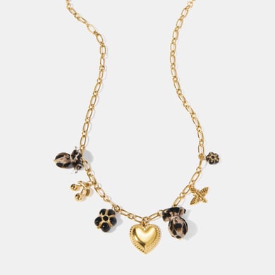 1 Piece Retro Heart Leopard Print Stainless Steel  Gold Color Women's Pendant Necklaces h5 