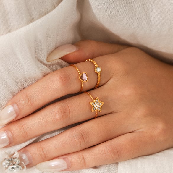 Luxe, gelaagde, hartvormige, roestvrijstalen zirkonia-ring voor dames 2