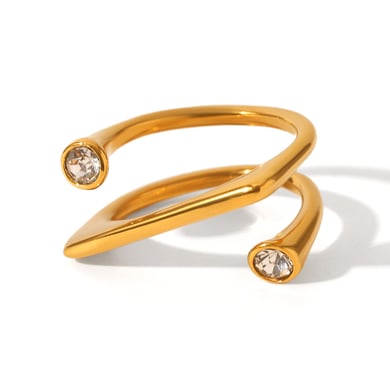 1 Piece Irregular Shape Stainless Steel Gold Color Zircon Gemstone Ring h5 