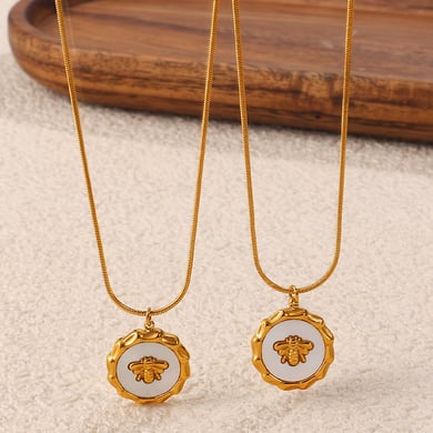 Enamel Heart Stainless Steel  Gold Color Necklace Set h5 Picture4