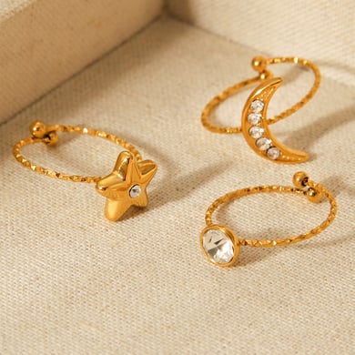 Luxe, gelaagde Star Moon-ringen van roestvrij staal met zirkonia voor dames h5 Afbeelding4