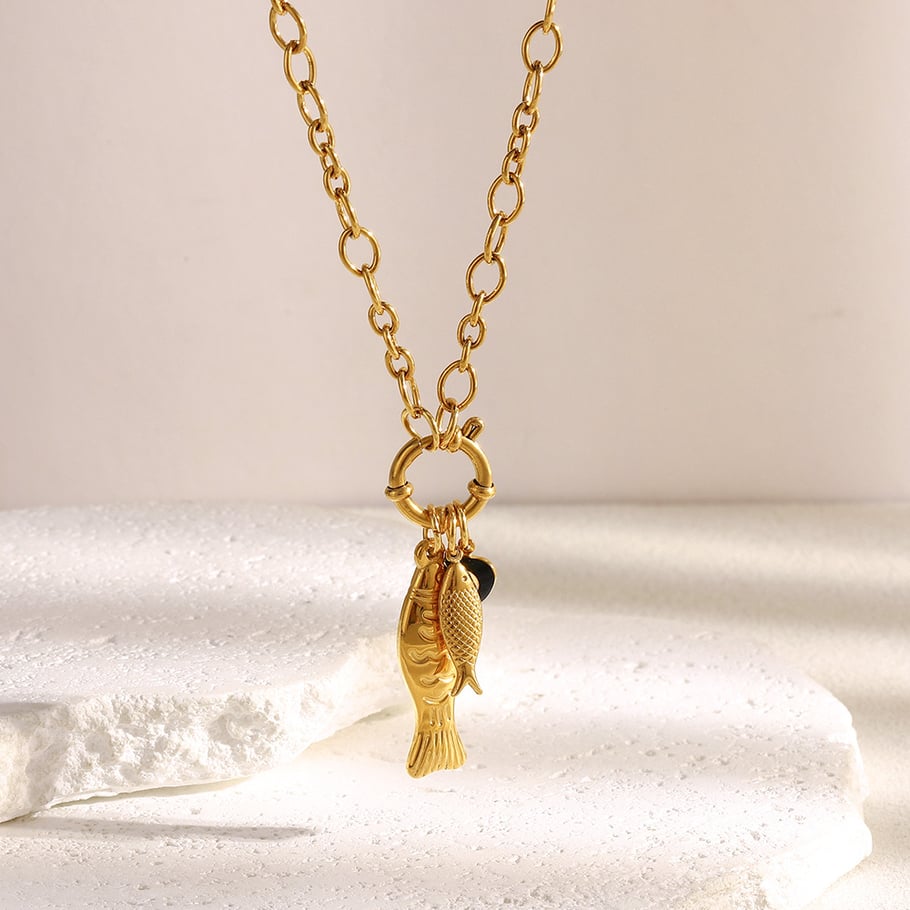 1 Piece Summer Fish Stainless Steel Gold Color Women's Pendant Necklaces Picture4