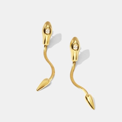 1 paire de boucles d&#39;oreilles pendantes en acier inoxydable en forme de serpent avec zircon couleur or h5 Image2