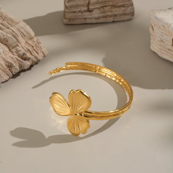 1 Piece Designable Flower Stainless Steel Gold Color Women's Bangles 2
